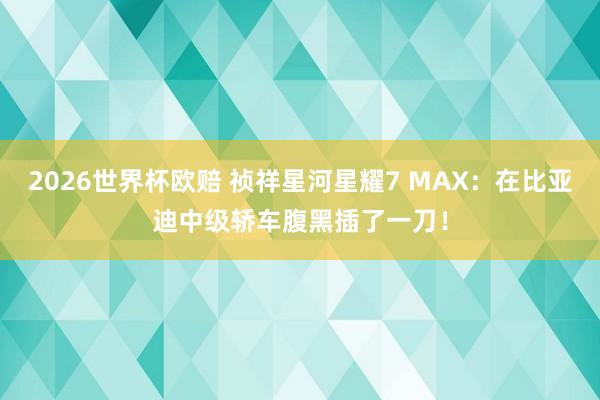 2026世界杯欧赔 祯祥星河星耀7 MAX：在比亚迪中级轿车腹黑插了一刀！