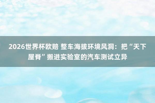 2026世界杯欧赔 整车海拔环境风洞：把“天下屋脊”搬进实验室的汽车测试立异