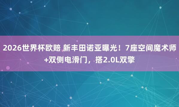 2026世界杯欧赔 新丰田诺亚曝光！7座空间魔术师+双侧电滑门，搭2.0L双擎