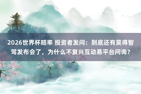 2026世界杯赔率 投资者发问:到底还有莫得智驾发布会了,为什么不复兴互动易平台问询?