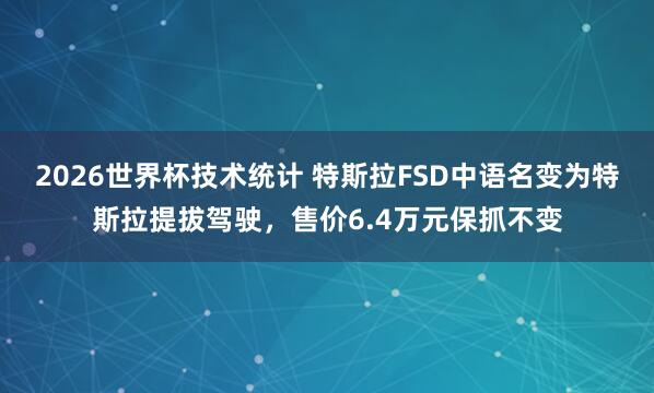 2026世界杯技术统计 特斯拉FSD中语名变为特斯拉提拔驾驶,售价6.4万元保抓不变